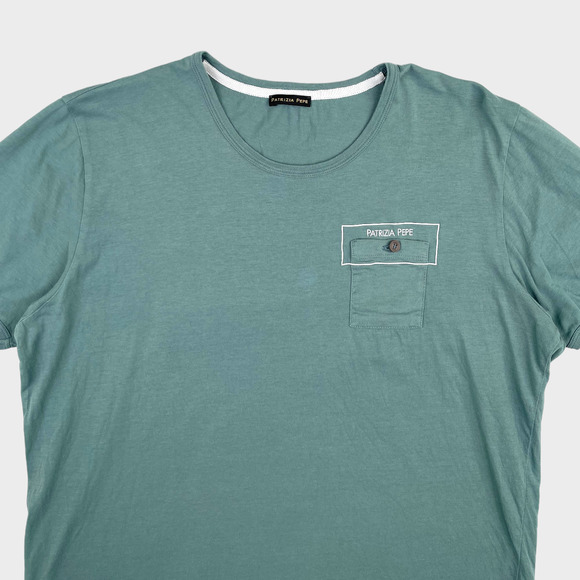 Patrizia Pepe Short Sleeve Blue Green Pocket Logo T Shirt Women's Size XL - Picture 4 of 12